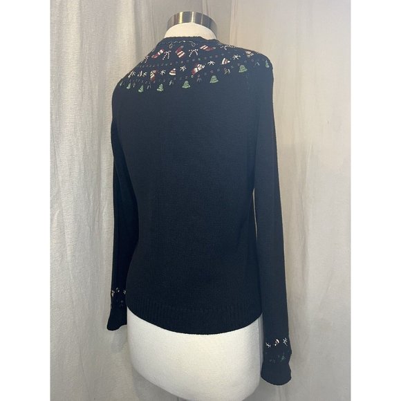 CHARTER CLUB Christmas Women's Cardigan Sweater Button up Size Medium Black - Picture 7 of 16